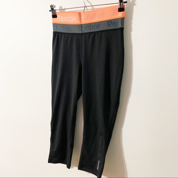 Reebok Aspire Skin Capri Compression Athletic Workout Leggings Pants 🖤🩶🧡 - Picture 4 of 9
